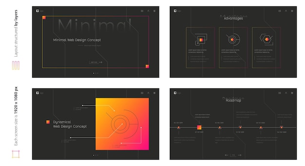 Vector digital minimal black design four screen template