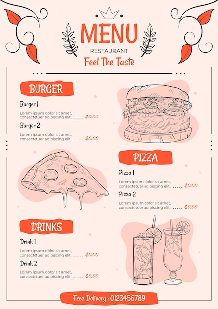 Vector digital restaurant menu concept