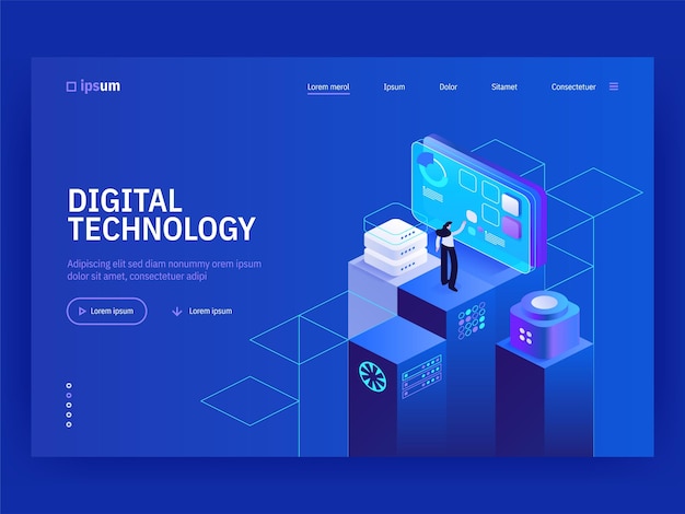 Vector digital technology website landing page template