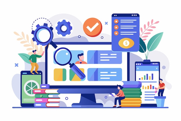 Vector a digital workspace showcasing customizable code testing tools and resources for software development processes software code testing customizable disproportionate illustration