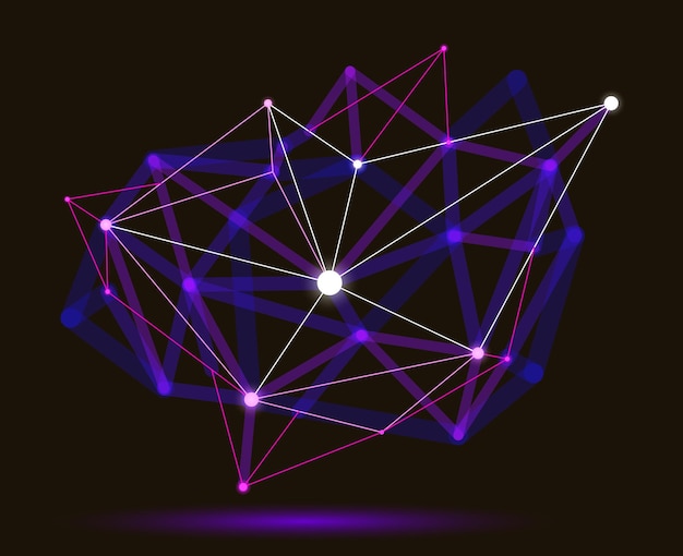 Vector dimensional lattice mesh vector abstraction 3d polygonal design abstract shape tech and science digital style dynamic connections with lines and dots with realistic depth of field effect