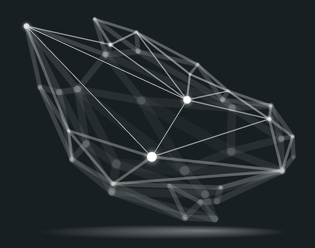 Vector dimensional lattice mesh vector abstraction 3d polygonal design abstract shape tech and science digital style dynamic connections with lines and dots with realistic depth of field effect