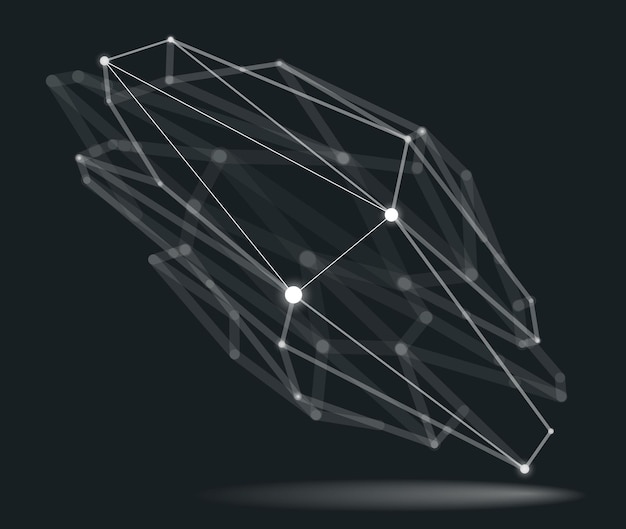Vector dimensional lattice mesh vector abstraction 3d polygonal design abstract shape tech and science digital style dynamic connections with lines and dots with realistic depth of field effect