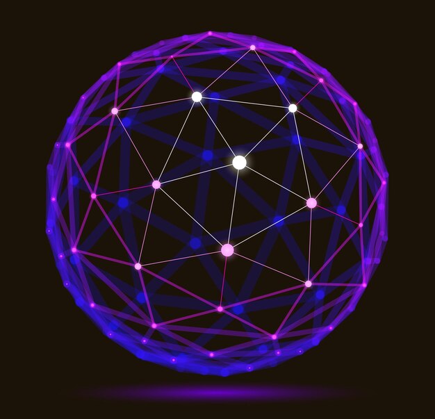 Vector dimensional lattice mesh vector abstraction 3d polygonal design abstract sphere tech and science digital style dynamic connections with lines and dots with realistic depth of field effect