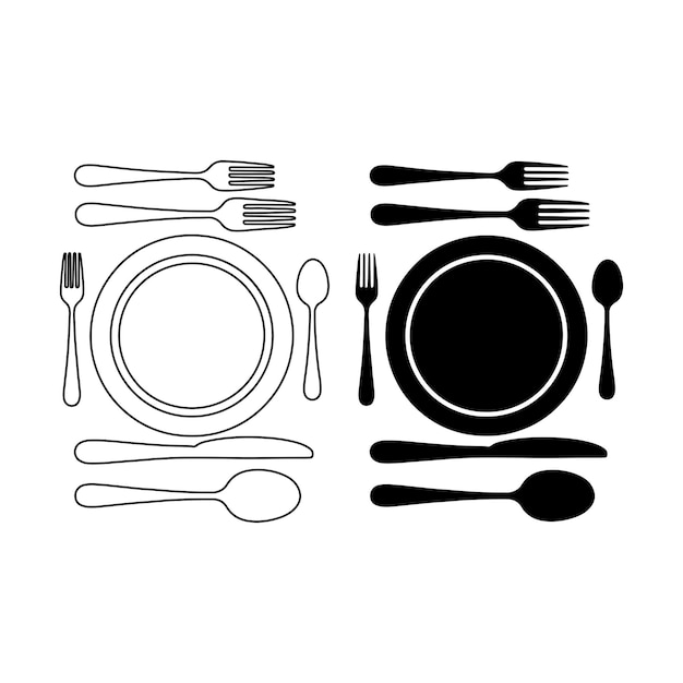 Vector dining place setting icons vector art illustration