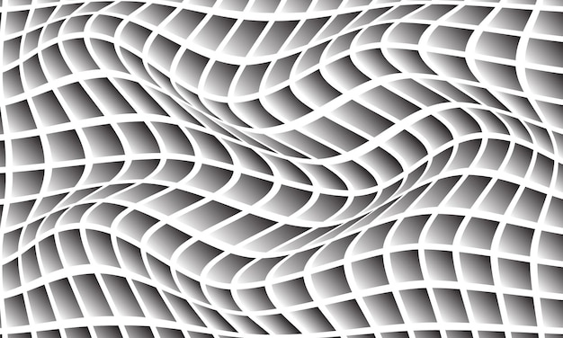 Vector distorted grid illusion a wavy monochrome perspective