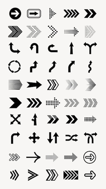 Vector diverse black arrow icon collection vector black arrow icon set vector set black arrow icon in various designs various black arrow icon vector collection