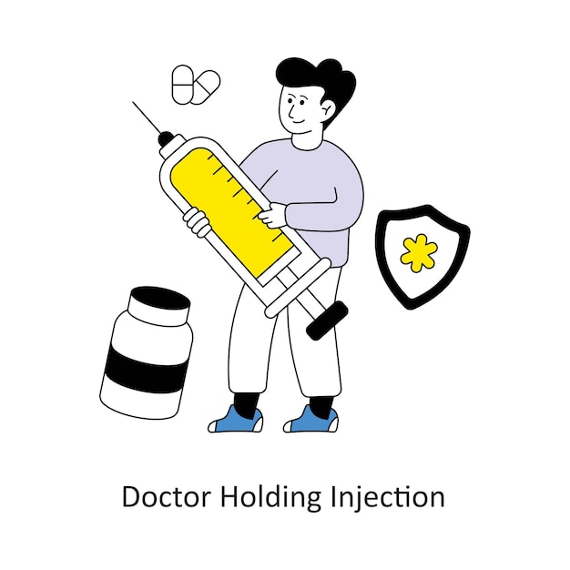 Vector doctor holding injection style design vector stock illustrations
