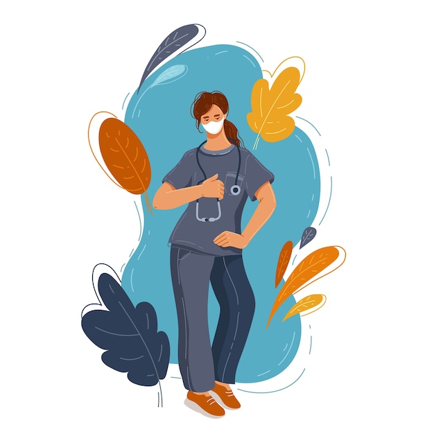 Vector doctor standing with stethoscope on natural background. medical character. medicine and health care. hospital staff. flat style illustration.
