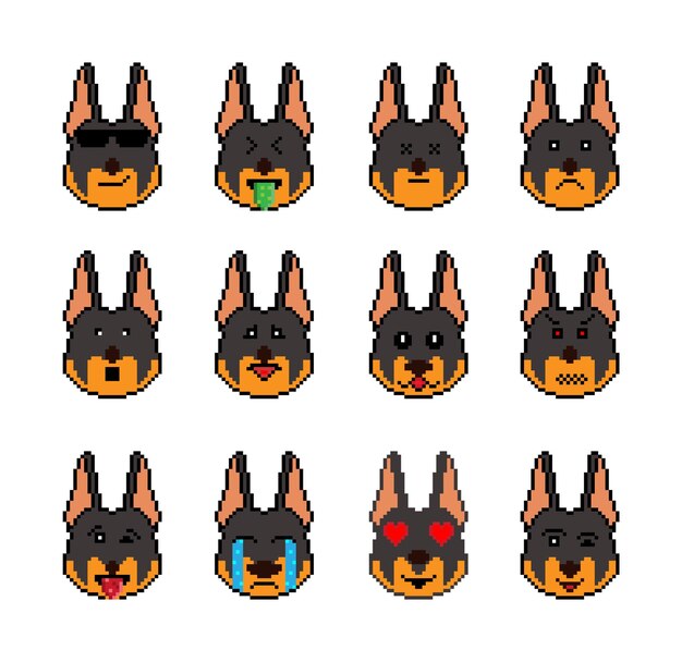 Vector the dog pixel emoji emoticon collection