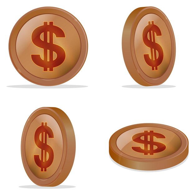 Vector dollar bronze coin vector illustration set