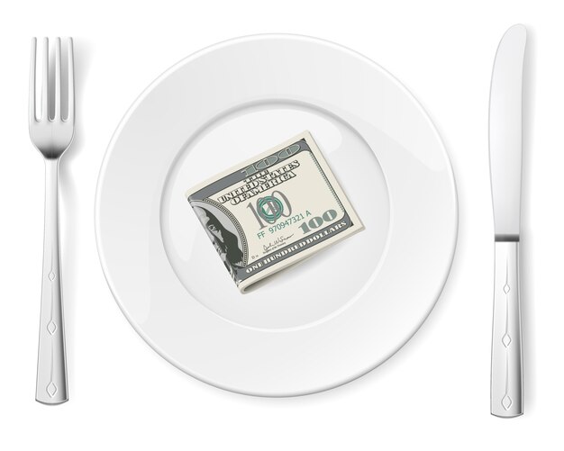Vector dollars on plate