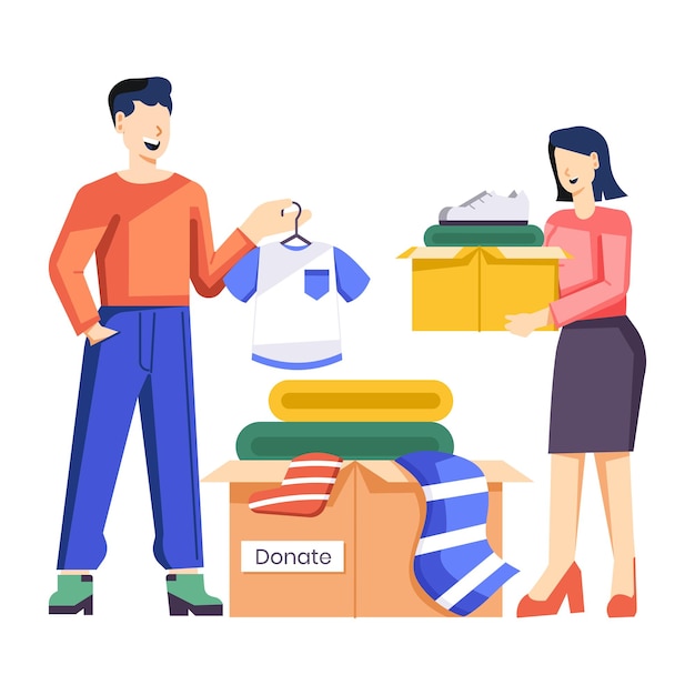 Vector donation and charity flat illustrations
