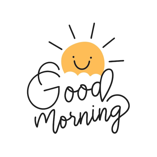 Vector doodle style good morning calligraphy with moon isolated on white background