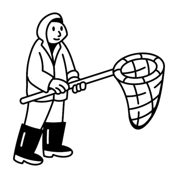 Vector a doodle style icon of fisherman