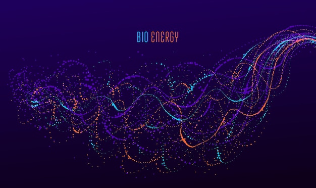 Vector dotted particle array flowing vector abstract background, life forms bio theme microscopic design, dynamic dots elements in motion.