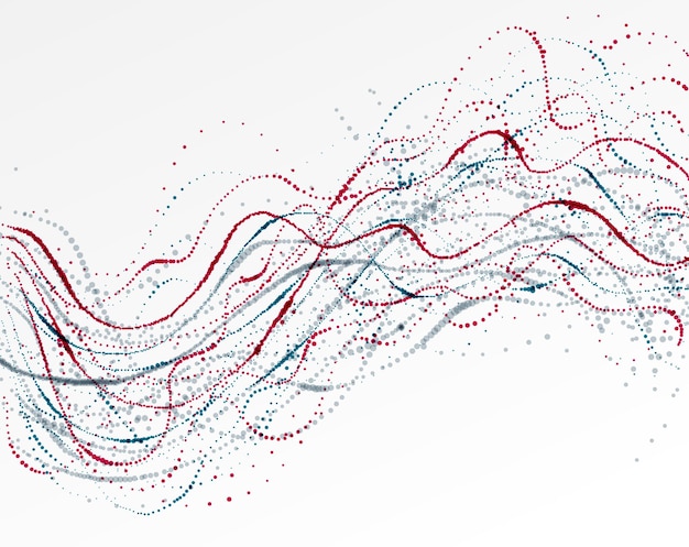 Vector dotted particle array flowing vector abstract background, life forms bio theme microscopic design, dynamic dots elements in motion.