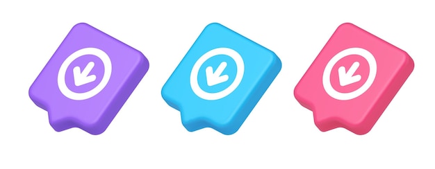 Vector down arrow circle frame button web interface pointer navigation app 3d realistic icon