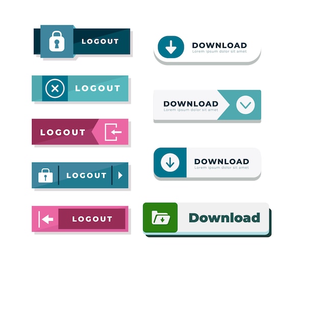 Vector download buttons design set on transparent background click push button isolated