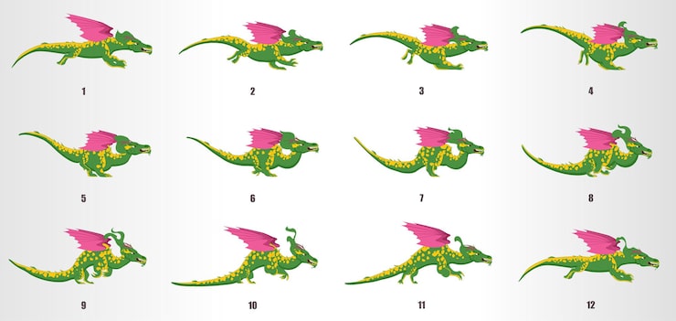 Dragon Run cycle animation frames loop animation sequence sprite sheet