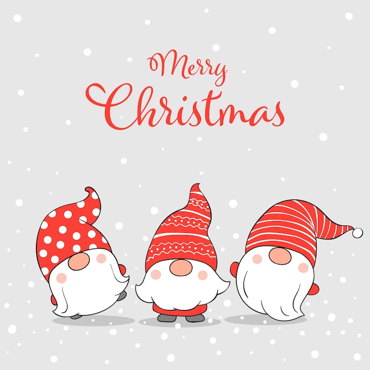 Vector draw cute gnomes in snow for christmas