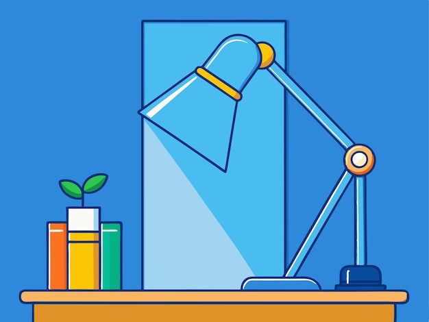 Vector a drawing of a book with a lamp on the table and a book on the shelf