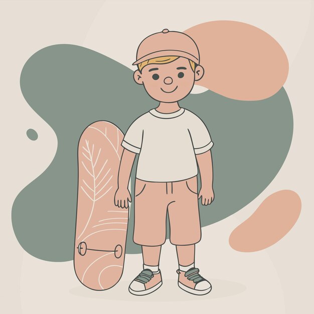 Vector a drawing of a boy with a skateboard and a hat that says quot t shirt quot