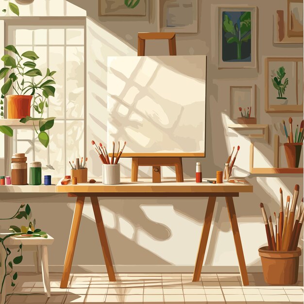 Vector a drawing of a easel with a white board that says quot paint quot