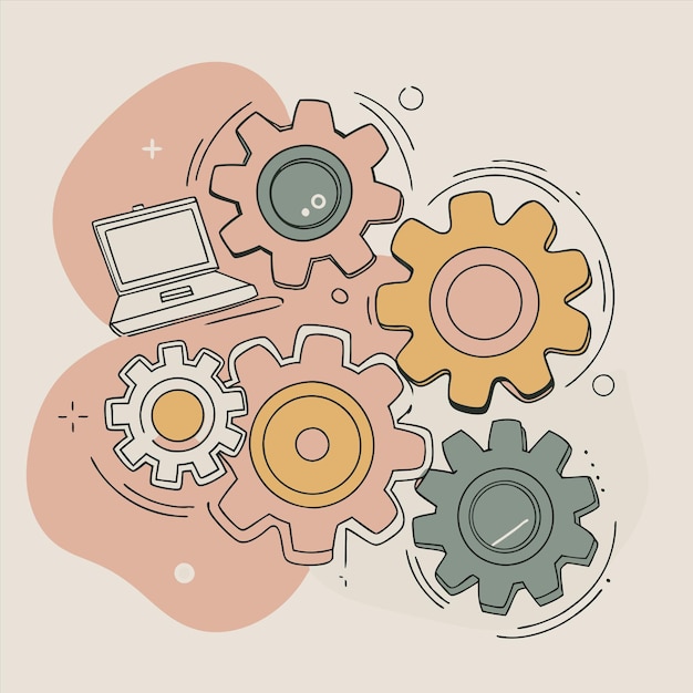 Vector a drawing of a group of gears with the word quot the word quot on it