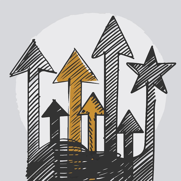 Vector a drawing of a house with arrows pointing to the right