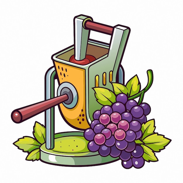 Vector a drawing of a jug with a hammer and grapes on it