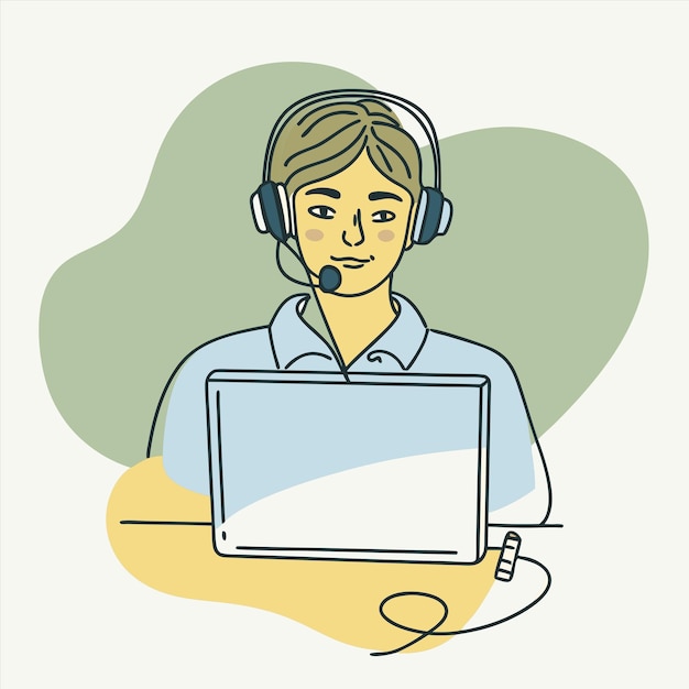 Vector a drawing of a person with a headset and a microphone