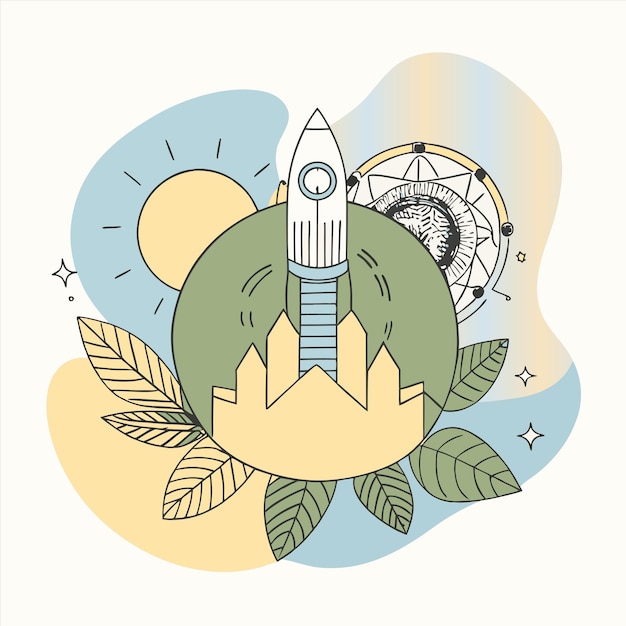 Vector a drawing of a rocket with a rocket on it