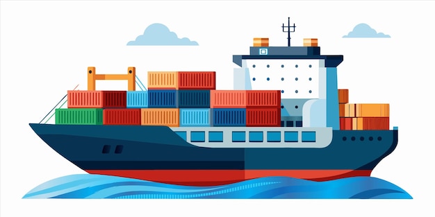 Vector a drawing of a ship with a large container on the front and a large container with a large container