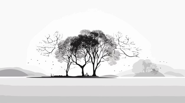 Vector a drawing of a tree with a black and white background