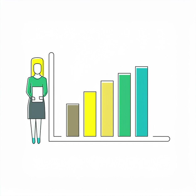 Vector a drawing of a woman standing on a graph that says quot graph quot