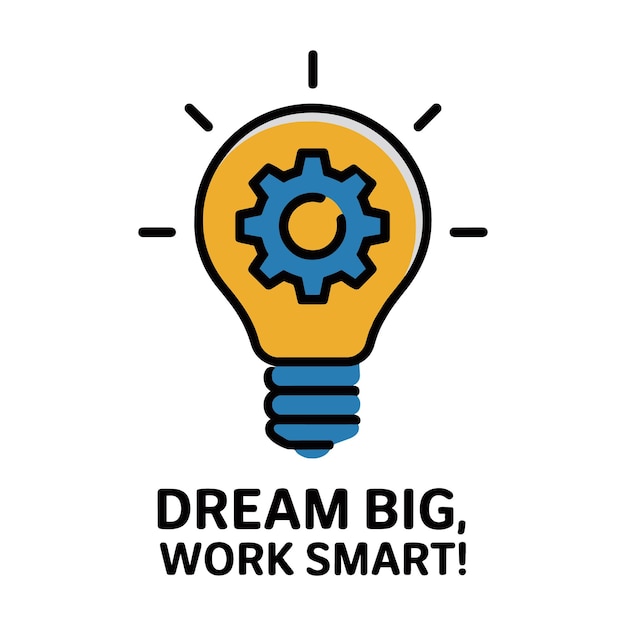 Vector dream big work smart idea lightbulb with gear symbol