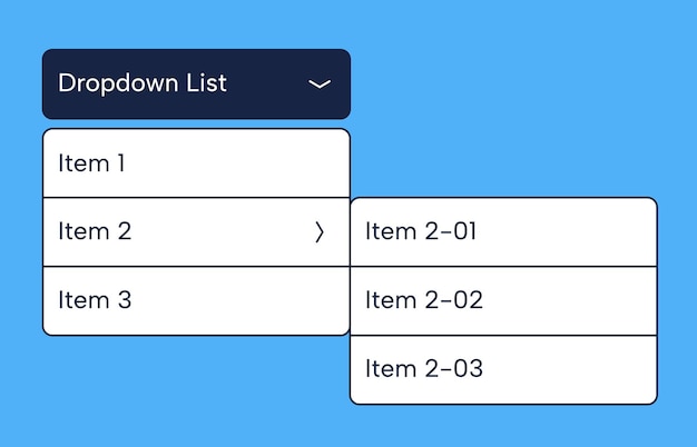 Vector drop down list web interface elements with hidden options for selection outline dropdown menu buttons for website application vector illustration