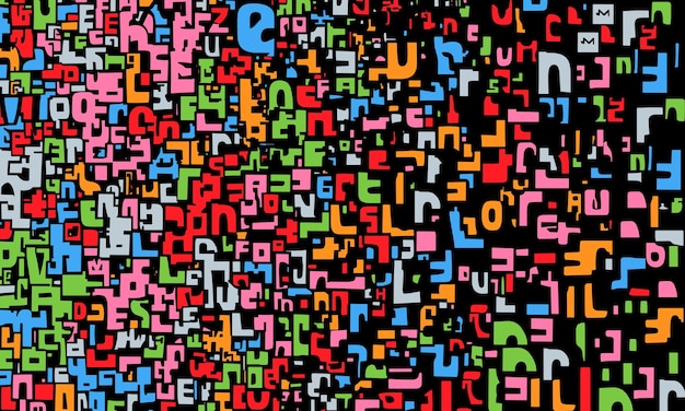 Vector dynamic and colorful abstract pattern formed from fragmented letters in various colors