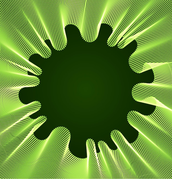 Vector dynamic particles sound wave flowing frame. dotted curves vector abstract background. beautiful 3d wave shaped array of blended points.