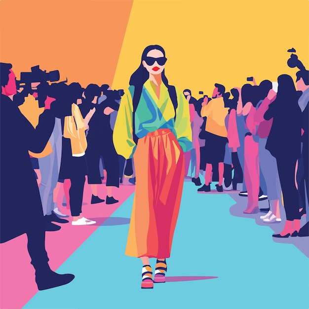 Vector dynamic vector illustration of fashion week runway vector illustration