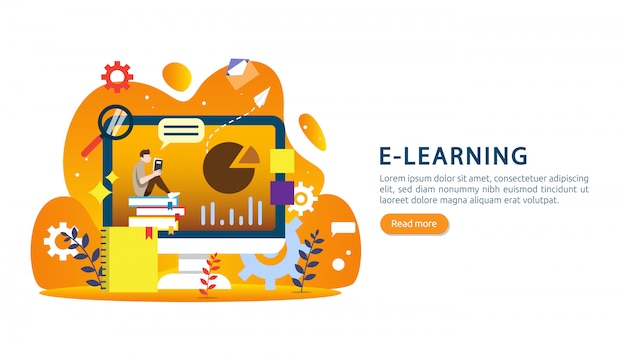 Vector e-learning, e-book or online education concept for banner