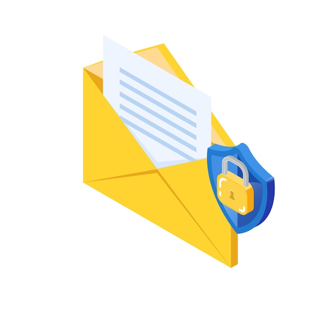 Vector e-mail security encryption concept, e-mail protection.  envelope and lock icon.