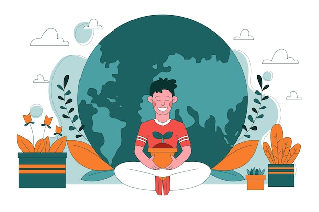 Vector earth day illustration with flat illustration vector concept