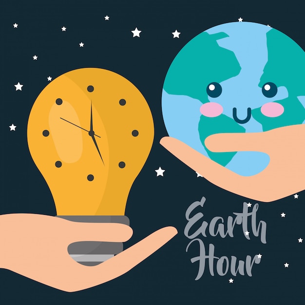 Vector earth hour cartoon