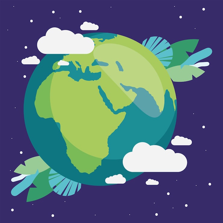 Vector earth planet with leafs