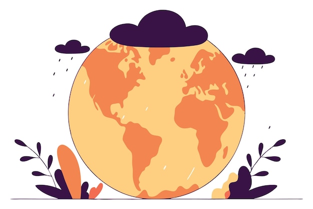 Vector earth with rain cloud illustration vector on white background