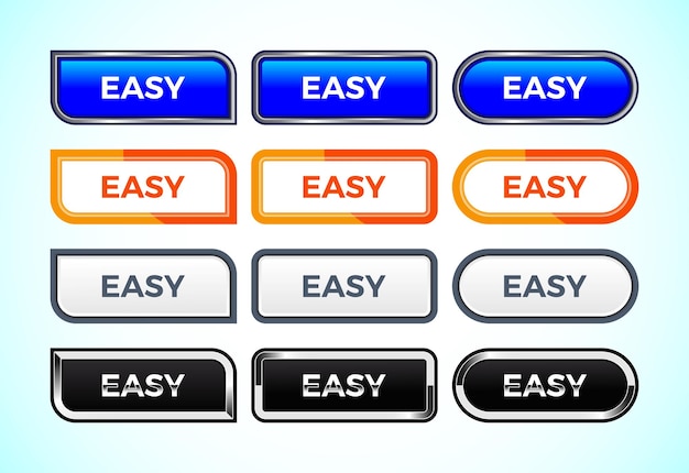 Vector easy button set of different shapes and colors suitable for mobile app and website ui design