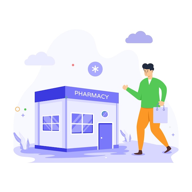 Vector easy to use flat illustration of pharmacy store