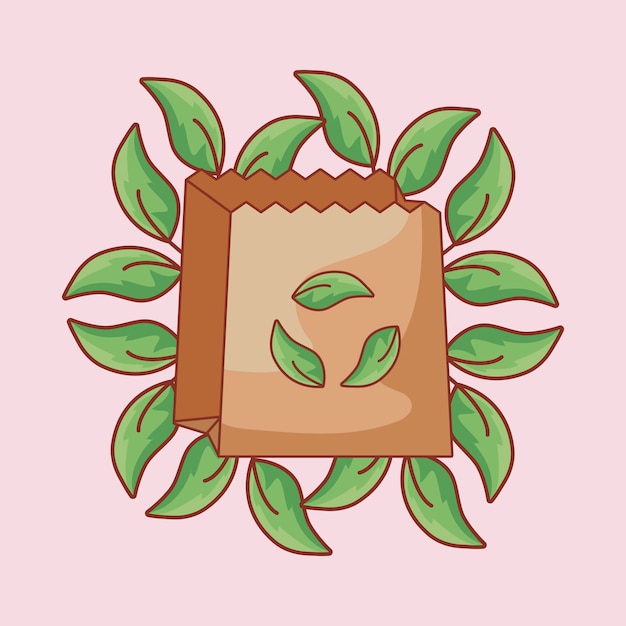 Vector ecological paper bag with leafs